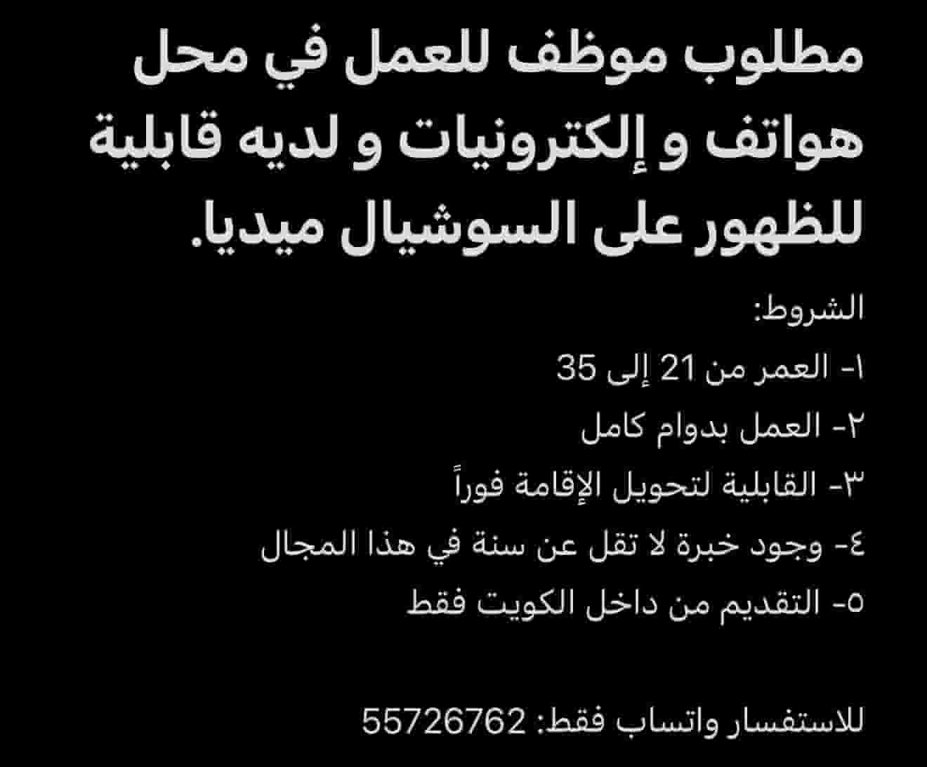 A sales employee is required in an electronics store